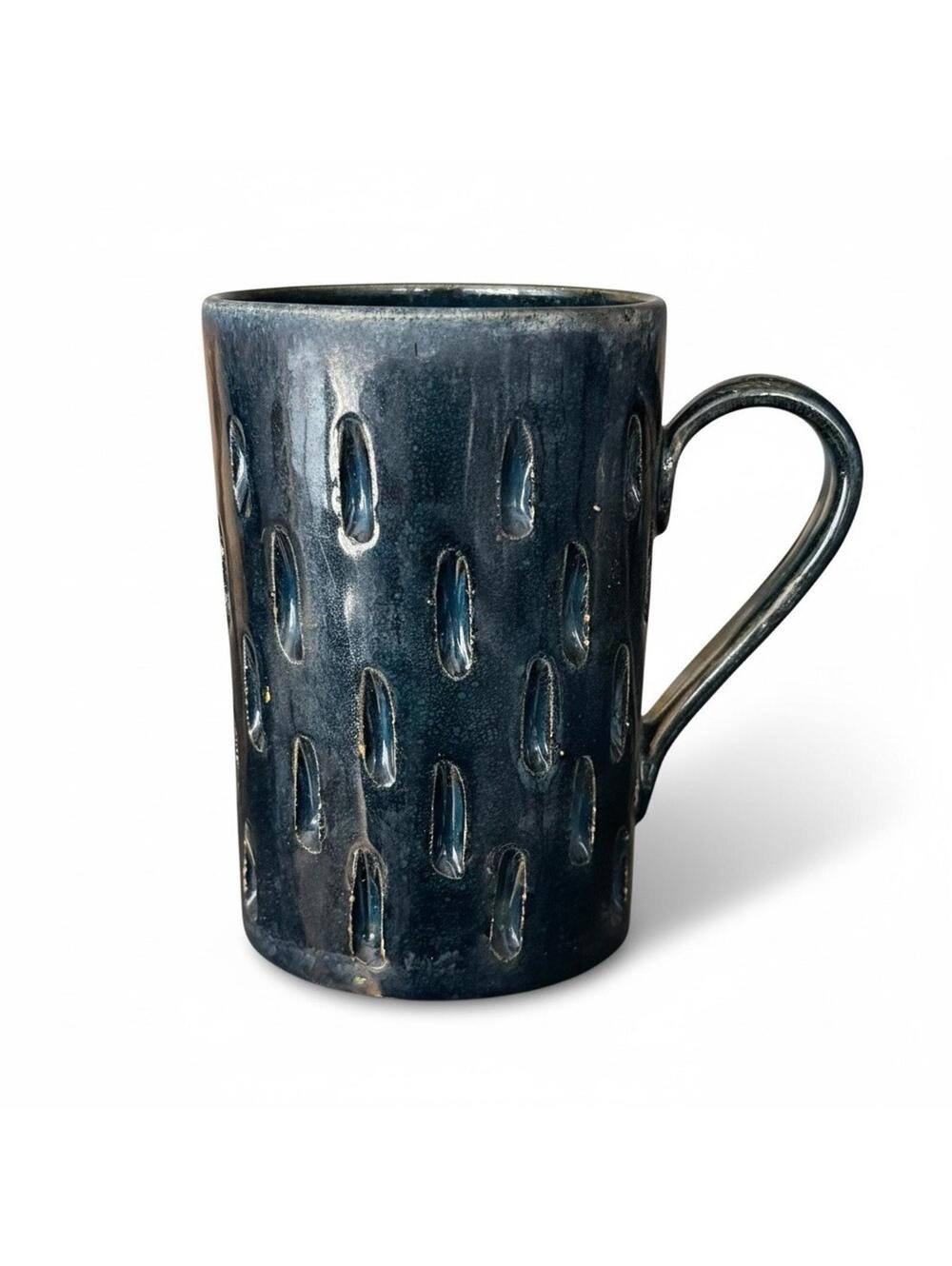 Bitossi Vintage Rare 1960s MCM Navy Blue Turret style Stoneware Mug